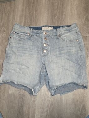 torrid Light Blue Button-Fly Frayed Hem Denim Shorts